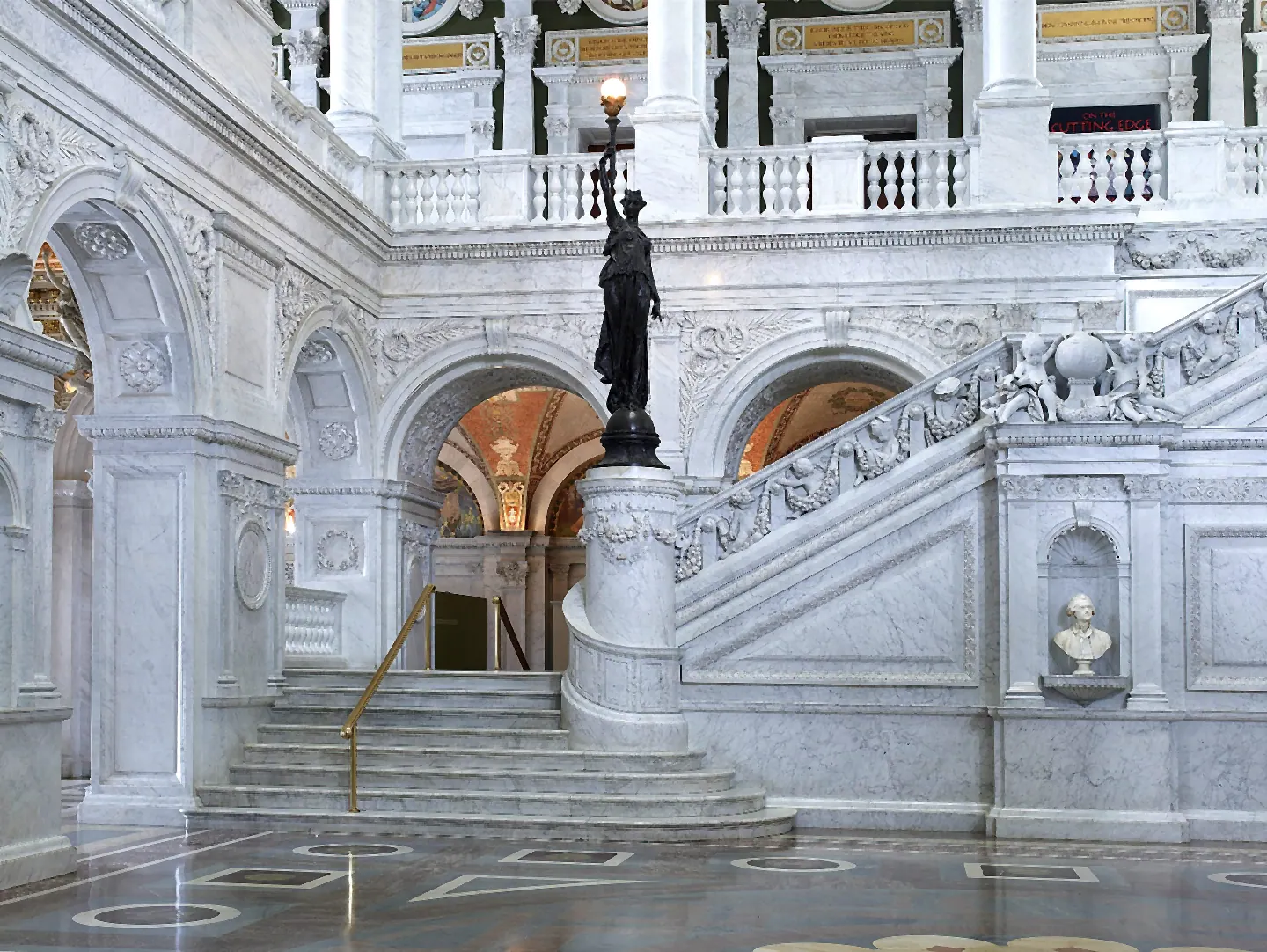 The carved marble staircase of the Great Hall, Thomas Jefferson Building.