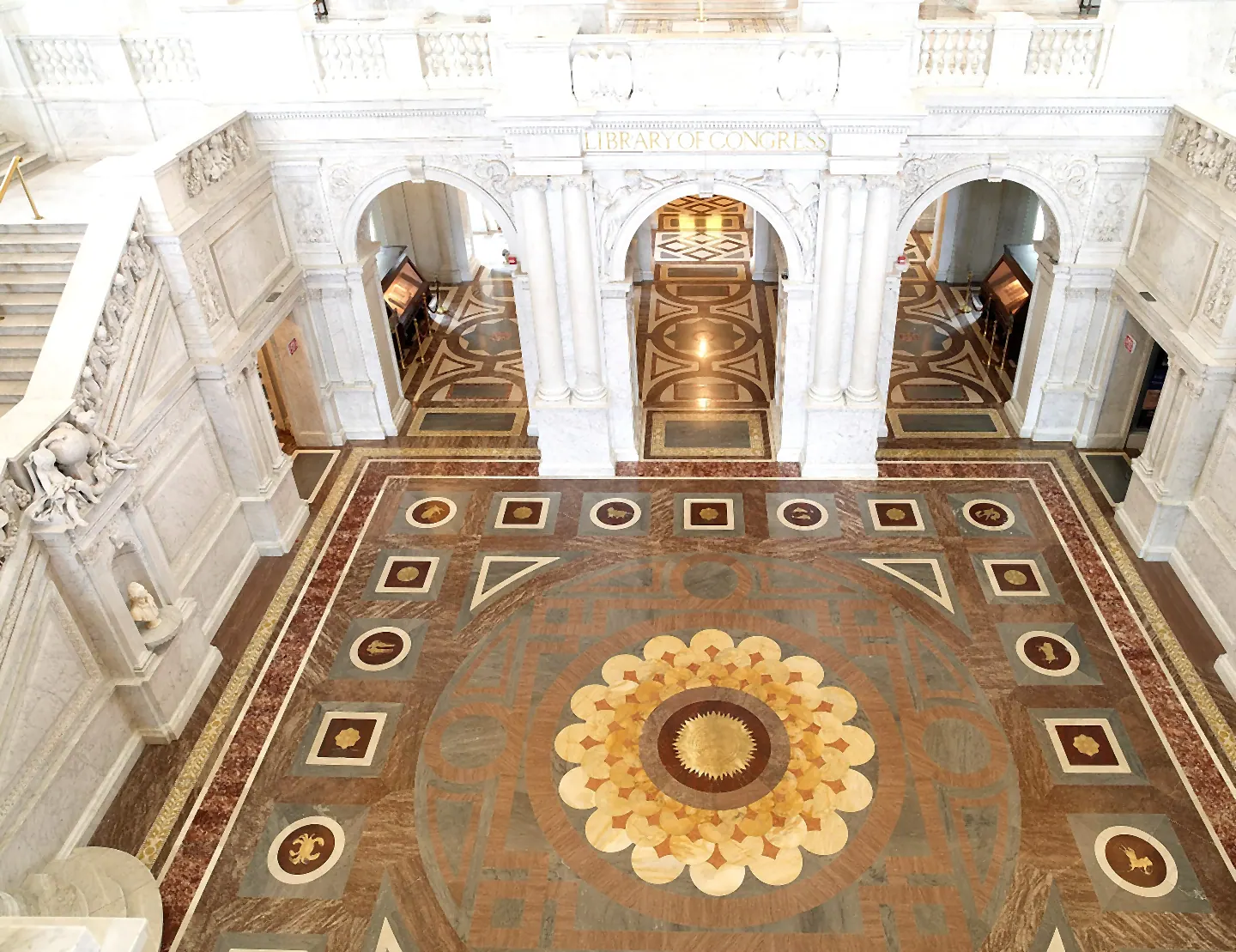The brass and marble zodiac medallion set into the Great Hall floor.
